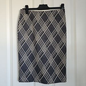 Plaid Pencil Skirt Le Chateau Grey Cream Red Stripe Stretch Pencil Sz XS